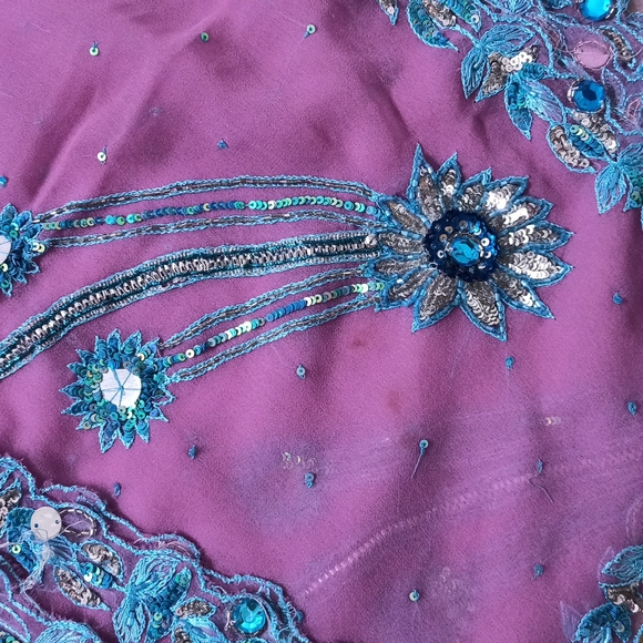 Purple n Turquoise blue Dupatta - Picture 5 of 7